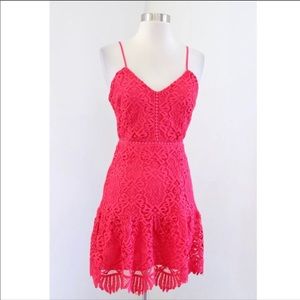 Hot pink lace mini dress